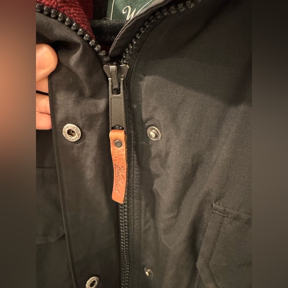 Woolrich Vintage Plaid Lining Mens Black Coat Large - Picture 2 of 5